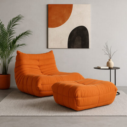 Zestaw fotel i podnóżek pomarańczowy